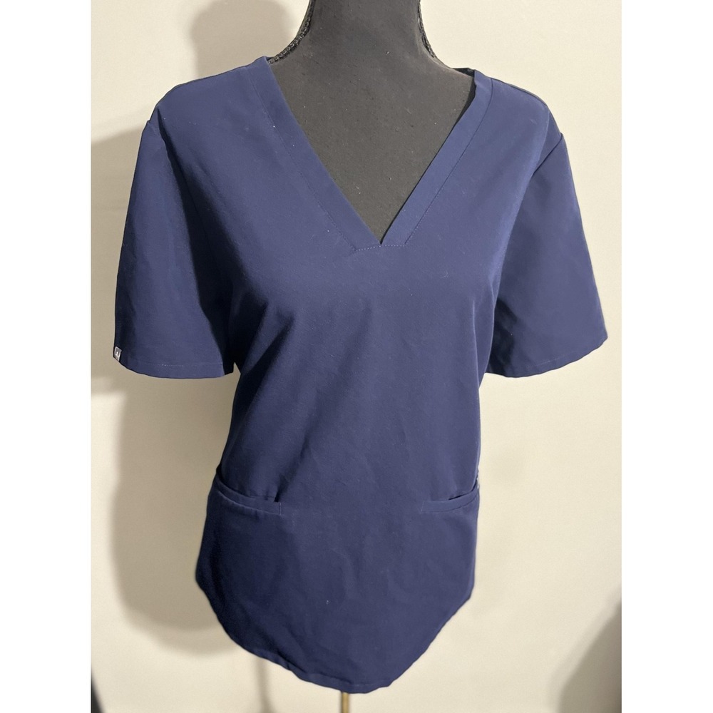 FIGS Scrub Top Womens XL Navy Blue V-Neck Two Pocket Technical Collection Nurse